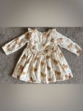 Pink Chicken Cream Dress with Brown Cat Print